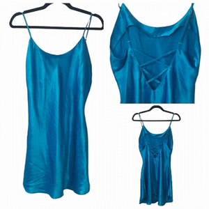 Turquoise Ocean Blue Satin Slip Dress